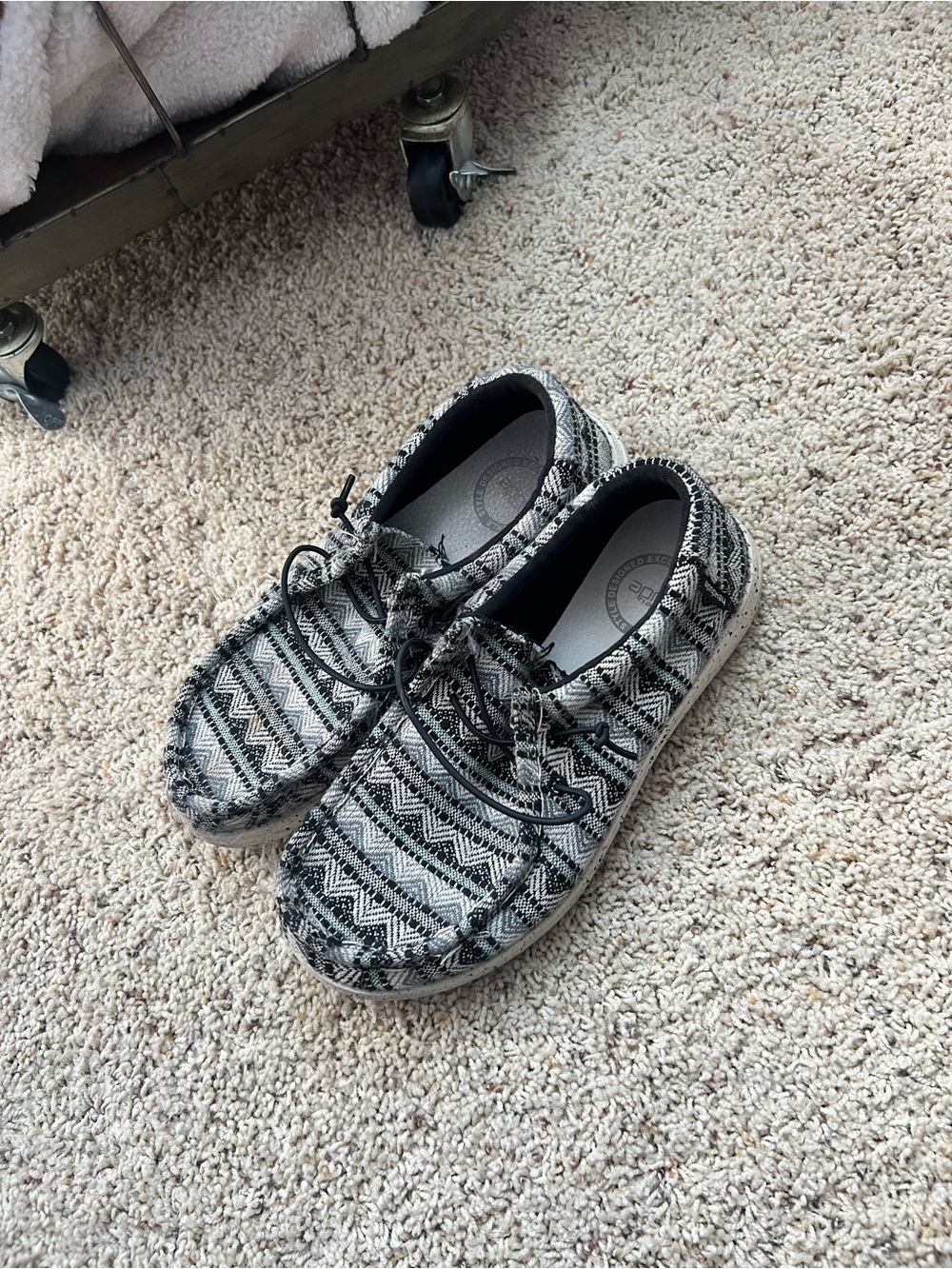 Hey Dude Black and White Patterned Womens Moccasins